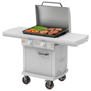 LOCO LCG2ST2C26 26 in. 2-Burner Digital Propane SmartTemp Flat Top Grill in Chalk Finish with Enclosed Cart and Hood