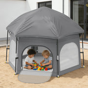 G TALECO GEAR Baby Playpen with UPF50+ Canopy, Instant Pop-Up Portable Foldable Play Yard, Large Indoor Outdoor Tent, Gray, ETWL