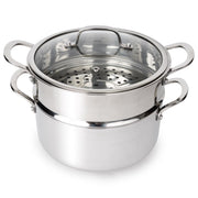 CoreClad 5-Quart Tri-Ply Stainless Steel Casserole with Steamer, Tempered Glass Lid, Induction Compatible