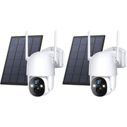 Solar Wireless Security Cameras, 3MP 2K Full HD, 355 Pan, 90 Tilt, Color Night Vision, AI Motion Detection (2-Pack)