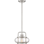 Quoizel Trilogy Mini Pendant Light, 10 Inch, Brushed Nickel, Clear Seeded Glass Shade, Dimmable, Adjustable Height, TRG1510BN