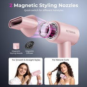 Fetervic Ionic Hair Dryer, 1500W Brushless Motor, 5X Fast Drying, Intelligent Heat Control, Lightweight Low Noise, Gold Pink, DCF-01
