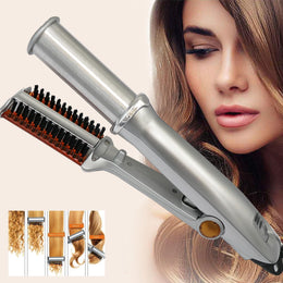 BKWL 2-in-1 Rotating Curling Iron and Hair Straightener, Fast Heat, Three-Speed Temperature Adjustment, Alloy Heating Plate, Corded Electric