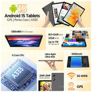 FITIFUN 10.1 Inch Android 15 Tablet with Keyboard, 8GB RAM, 32GB Storage, 1TB Expandable, Penta-Core Processor, 6000mAh Battery, 5G WiFi 6, HD IPS Display, Dual 2MP Cameras, Gray, M10