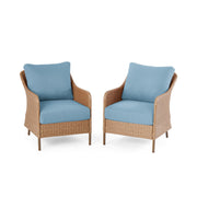 Mainstays Chelsea Outdoor Patio Steel 4-Piece Deep Seating Set with Blue Fade-Resistant Olefin Cushions and Faux Wood Finish Coffee Table