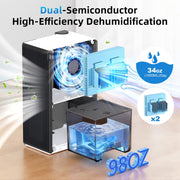 GOOVI Whole House Dehumidifier, Dual-Core Semiconductor Technology, Ultra Quiet Operation, 85oz Water Tank with Drain Hose, Black, CT9