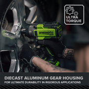 Greenworkstools Pro PowerAll 24V Brushless Cordless Impact Wrench, 1/2 Inch, 1,430 ft-lb Breakaway Torque, 3-Speed Settings, Compact Design, Tool Only, IW51500