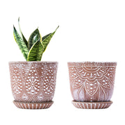 Gepege Ceramic Planter Set, Bohemian Style 6 Inch Round Pots with Drainage Hole and Saucer, Indoor Outdoor Succulent Orchid Flower Pot, Set of 2
