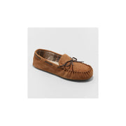 Goodfellow & Co Men's Topher Moccasin Slippers, Chestnut Leather Upper, Indoor/Outdoor Sole, Size 7, 91308396