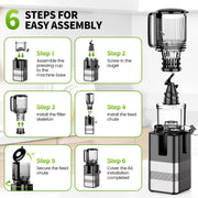 TINANA MP-802T Cold Press Masticating Juicer Machine, 5.4 In Wide Feed Chute, 450W Slow Juicer with Reverse Function