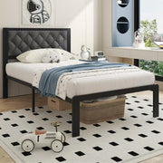 Fluest Bed Frame with Headboard Linen Upholstered Twin Grey