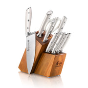 Cangshan Alps Series Kitchen Knife Set, German Steel Forged Blades, 12-Piece with Acacia Wood Block, White, 1026665