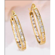 Amy and Annette 14K Gold Hoop Earrings with crystals, Yellow Gold-Plated