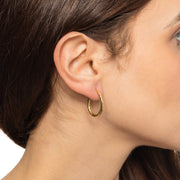 Brilliance Fine Jewelry XY809311 10KT Yellow Gold Oval Hoop Earrings with Sequin Finish, Click Top Closure, 22mm