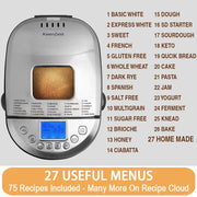 KeenZest 27-in-1 Smart Bread Maker, 2LB Gluten-Free & Whole Wheat, Customizable Homemade Cycle, Stainless Steel, BM8520