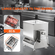 KFFKFF Hand-Operated Meat Mixer, 60 lbs Capacity Tilting Tank, SUS201 Stainless Steel, Adjustable Rubber Feet, Commercial Manual Meat Blender BX-30T