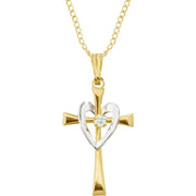 Brilliance Fine Jewelry Cubic Zirconia Cross Heart Pendant Necklace in 14K Gold-Filled, 18