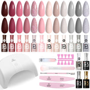 Beetles Stay Shining Gel Polish Set, 12-Color Mini Mani Studio Kit with Nail Lamp, Base and Top Coats, Cuticle Oil, Taupe Blush Creamy Nudes, Quick Drying
