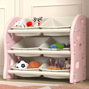 Bruce & Shark Toy Organizers and Storage with 6 Removable Plastic Bins, Multi-Purpose 3-Tier Toy Shelf to Organize Toys for Playroom, Bedroom, Daycare,Green/Pink