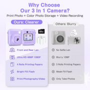 Zostuic 13707022114 Kids Instant Print Camera, 30MP Digital Camera with Instant Black and White Printing, 32GB Card, 4 Rolls Printing Paper, Purple