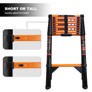 Stusgo 12.8FT Telescoping Ladder, Heavy-Duty Reinforced Carbon Steel, 330 lbs Capacity, Compact 36 in Collapsed, Weather-Resistant Coating