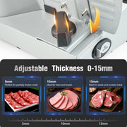 CUOCCO PRO Electric Meat Slicer, 200W Motor, Dual Blades, Adjustable 0-15mm Thickness, Detachable Blade, Child Safety Lock, Stainless Steel Tray