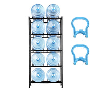 KFFKFF Water Jug Stand, 5-Level Dual-Row Rack for 10 Water Bottles, Cast Iron with Rust-Resistant Powder Coating, Adjustable Slots and Feet, Black