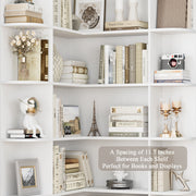 Homfa Corner Bookcase, 73.9 in Tall L-Shaped 6 Tier Bookshelf with Curved Edges, White