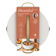 Made By Gather Beautiful 8 Quart Ceramic Non-Stick Stock Pot with Strainer Lid, White Icing