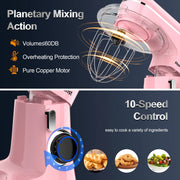 Honinst 1531PN 6.5 QT Electric Stand Mixer, 10+P Speeds Lightweight with Tilt-Head (Pink)