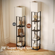SUNMORY 70 in 5 Tier Floor Lamp with Shelves, 3 Color Temperature LED Bulb, Dimmable, Black Wood Frame