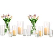 Glasseam Clear Glass Cylinder Vase Set of 12, Multi-Size 4 in, 6 in, 7.8 in, Wedding and Home Centerpieces