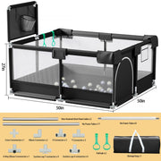 Babyeap TYD004 Baby Playpen, Play Yard, Toddlers Playards, 50x50 Infant Travel Fence with Basket, Black