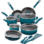 Rachael Ray 17641 Hard Enamel Nonstick Cookware Se 15-Piece Marine Blue