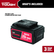Hyper Tough 6035 20V Lithium-Ion 4.0Ah Rechargeable Battery with USB-C Charging, Compatible w/20V Hyper Tough Tools