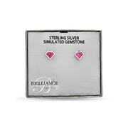 Helen Andrews Brilliance Fine Jewelry Red Heart-Shaped Cubic Zirconia Stud Earrings, Sterling Silver, Bezel Setting