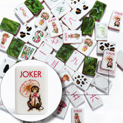 American Mahjong Set, 160-Piece Emerald Green 4-Layer Acrylic Tiles with Umbrella Monkey and Bow-Tie Panda Designs, Portable Carrying Bag
