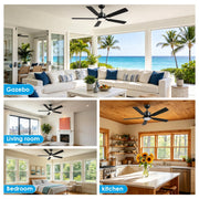 DAYBETTER 52 Inch Ceiling Fan with Lights, WiFi Smart Control, 6-Speed Reversible DC Motor, Dimmable LED Light, Black, JABL318-WUS-D1