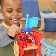 Hasbro Marvel Spidey and His Amazing Friends Water-Webs Spidey Island Playset with 3-Inch Articulated Spidey Figure, Jeff the Terrestrial Shark Minifigure, Pirate Accessories, Red/Blue