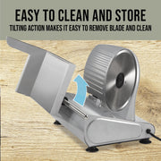 Mossy Oak Electric Meat Slicer, 7.5-Inch Serrated Stainless Steel Blade, Adjustable Thickness Dial, 150-Watt Motor, BPA-Free Food Pusher