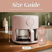 Cook With Color Air Fryer with Glass Basket, 4Qt Capacity, 1200W Motor, Digital Touch Display with 6 Presets, Adjustable Temp 175F-400F, Blush, YWAF52BLS