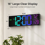 MPOW 16 Large Digital Wall Clock with Remote Control, Alarm Clock for Bedroom