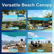 Easierhike 10x10 Beach Canopy, Windproof Sun Shelter with UPF 50+ Protection, 8 Large Sandbags, 4 Aluminum Poles, Portable Outdoor Tent, Turquoise