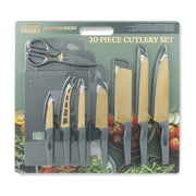 Thyme & Table 20-Piece Cutlery Set, Stainless Steel Blades, Green Handles, Includes Kitchen Shears and Cutting Board