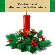 LEGO Christmas Table Decoration, 433-Piece Holiday Centerpiece with Red Candle, Red Berries, Golden Stars, Green Foliage, Ages 12+