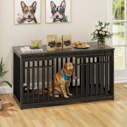 Uforic DVUforicqfEt2 55 Inch W Double Dog Crate Furniture With Sliding Barn Doors & Bowl