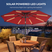Patbrela HY11LS 9FT Patio Umbrella Solar Lighted Outdoor Umbrella with LED Strips, Convenient Crank Lift System, Red