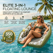 AAmyb 3-in-1 Inflatable Pool Lounge Chair with Breathable Mesh Seat, Built-in Cup Holder, Heavy Duty PVC, Green, 33.86 x 33.07 in