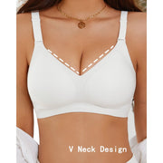 Finetoo Womens Wireless Push Up Bra, Seamless No Underwire Bralette, Full Support Lift, Adjustable Straps, White