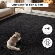 Pentantan Shag Area Rug, 5ft x 8ft, Soft Fluffy High Pile Polyester Carpet with Memory Foam, Non-Slip Backing, Black